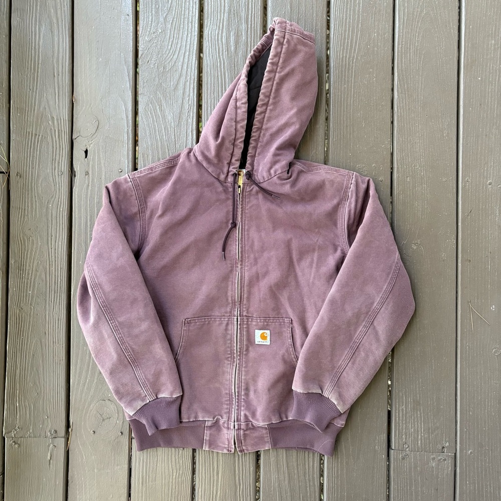 Vintage Carhartt Womens Size Medium Jacket WJ130 DPM Plum Purple Canvas Hooded